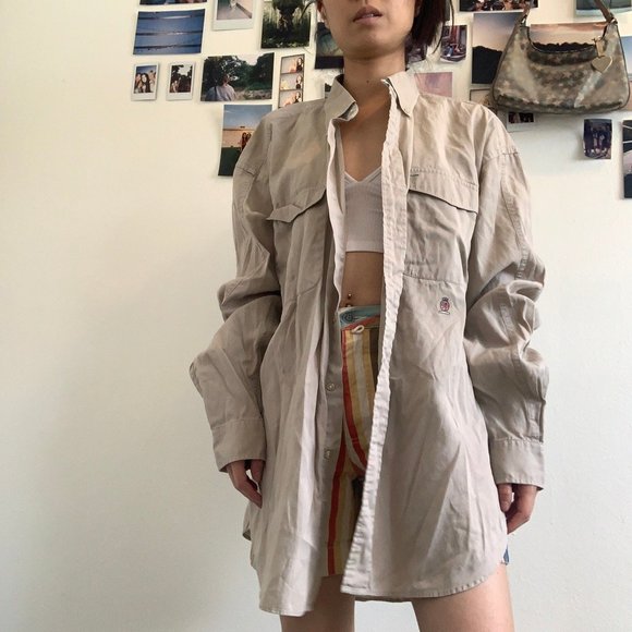 Vintage Tommy Hilfiger Khaki Button Down Shirt - Picture 2 of 8